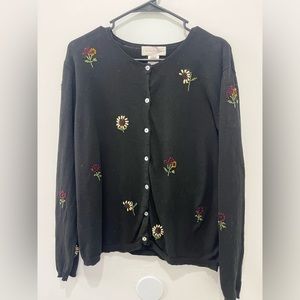 Vintage Susan Bristol Beaded and Embroidered Floral All Over Pattern Cardigan LG